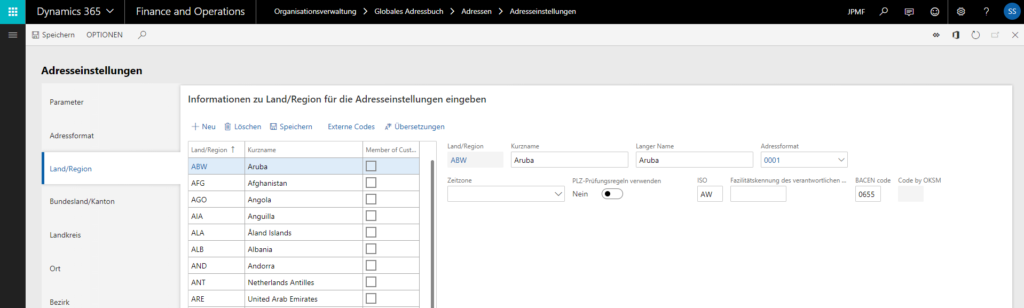 Aufschlüsselung von Adressen in Dynamics