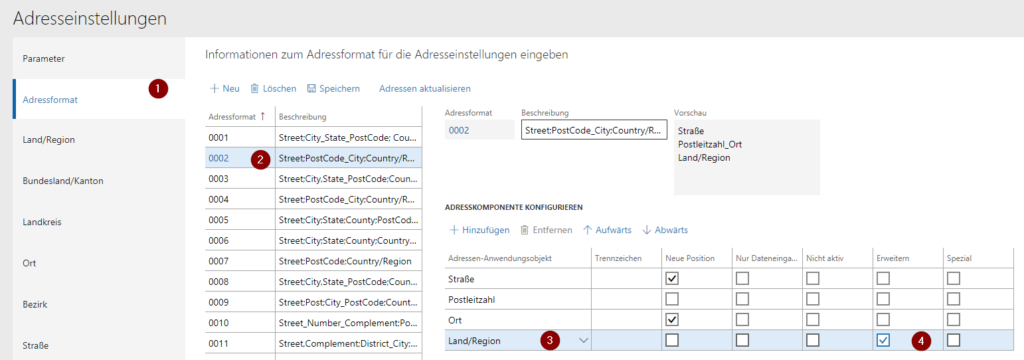 Aufschlüsselung von Adressen in Dynamics