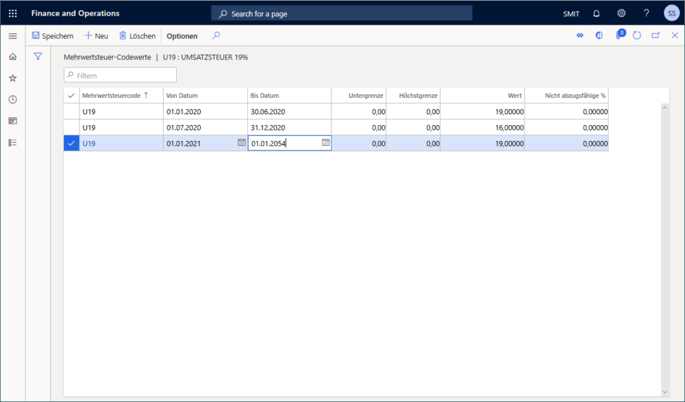 Abbildung der Mehrwertsteuer-Senkung in Dynamics 365 Finance